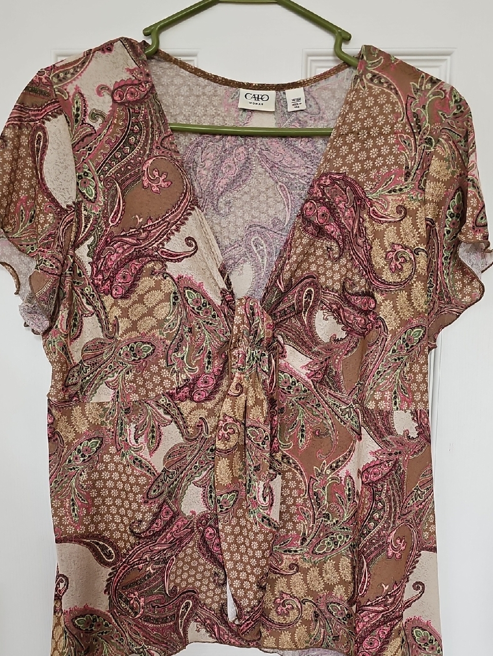 Cato Brown and Pink Paisley Tie-Front Blouse